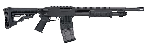 Picture of Mossberg 590RM, Pump Action Shotgun, 12 Gauge, 2.75" Chamber, 18.5" Stand-Off Barrel, Matte Finish, Black, Collapsible Stock, Heat Shield, Top Picatinny Rail, 1 Magazine, 10 Rounds 50218