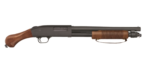 Picture of Mossberg 590 Nightstick, TALO, Pump Action Shotgun, 20 Gauge, 3" Chamber, 14.375" Barrel, Black Finish, Wood Grip, 5 Round, 26.5" Overall Length, Bead Sight 50675