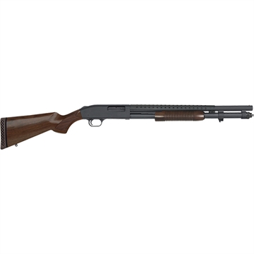 Picture of Mossberg 590 Retrograde 12 Gauge Pump 3" 8+1 20" Matte Blued Heat Shield Barrel, Matte Blued Drilled & Tapped Receiver, Fixed Walnut Stock 52150