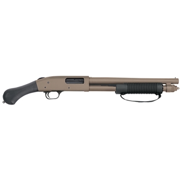 Picture of Mossberg 590 Shockwave 12 Gauge 5+1 3" 14.375" Heavy Barrel, Flat Dark Earth Cerakote, Dual Extractors, Drilled & Tapped Receiver, Corncob Forend w/Strap, Raptor Birdshead Grip Stock 50653