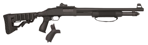 Picture of Mossberg 590, SPX, Pump Action, 12 Gauge, 3" Chamber, 18.5" Cylinder Barrel, Blue Finish, Flex Rear End with Adjustable Stock and Pistol Grip, Picatinny Rail, 6Rd, LPA Ghost Ring Rear - Winged Fiber Optic Front Sights, Corn Cob Forend with Strap 50696