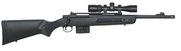 Picture of Mossberg MVP, Bolt Action, 762NATO, 16.25" Barrel, 1:10 Twist, Matte Blued Finish, Black Synthetic Stock, Vortex Optics Scout 2-7X Scope, 10Rd, Ghost Ring Sight, 11" Forward Mounted Picatinny Rail 27793