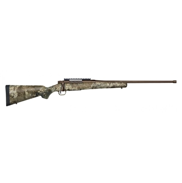 Picture of Mossberg Patriot, Predator, Bolt Action, 7mm PRC, 24" Fluted and Threaded Barrel, Spiral Fluted Bolt, Brown Finish, Synthetic Strata Camo Stock, 3 Rounds, Adjustable Trigger, Picatinny Rail, Oversized Bolt Handle, Box Magazine 28171