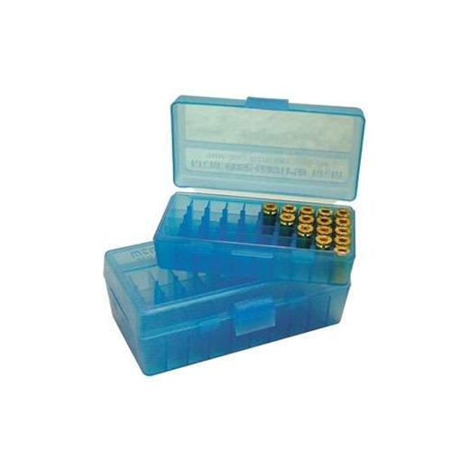 Picture of MTM Case-Gard Ammo Box Flip-Top Multi Caliber Handgun Clear Blue Polypropylene 50rd P504424