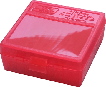 Picture of MTM Case-Gard Ammo Box Flip-Top Multi Caliber Clear Red Polypropylene 100rd P100329