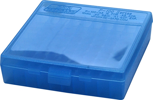 Picture of MTM Case-Gard Ammo Box Flip-Top Multi Caliber Handgun Clear Blue Polypropylene 100rd P100924