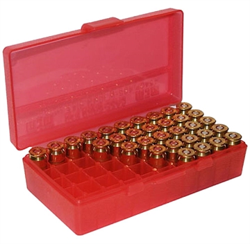 Picture of MTM Case-Gard Ammo Box Flip-Top Multi Caliber Handgun Clear Red Polypropylene 50rd P503829