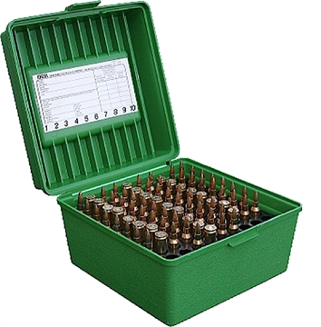 Picture of MTM FLIP-TOP W/HANDLE CASE CTG 22-250/458 100RD GREEN (R-100-10) ( 12 PER CASE ) R-100-10 R10010