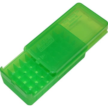 Picture of MTM Case-Gard Side-Slide Ammo Box Multi-Caliber Handgun Clear Green Plastic 50rd P50SS9M16