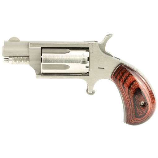 Picture of North American Arms Mini Revolver, Single Action Only, Revolver, 22 WMR, 1.125" Barrel, Stainless Steel, Silver, Wood Grips, Fixed Sights, 5 Rounds NAA-22MS