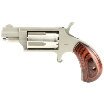 Picture of North American Arms Mini Revolver, Single Action Only, Revolver, 22 WMR, 1.125" Barrel, Stainless Steel, Silver, Wood Grips, Fixed Sights, 5 Rounds NAA-22MS