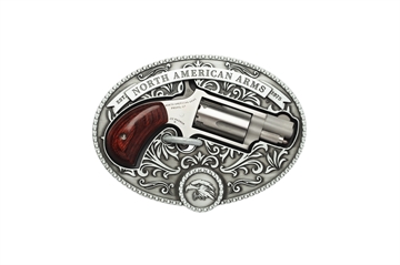 Picture of NORTH AMERICAN ARMS CHUCKWAGON 22 MAG 1.125IN BARREL 5RD SS W/ OVAL ORNATE BELT BUCKLE NAA-22MS-BBO NAA-22MS-BBO