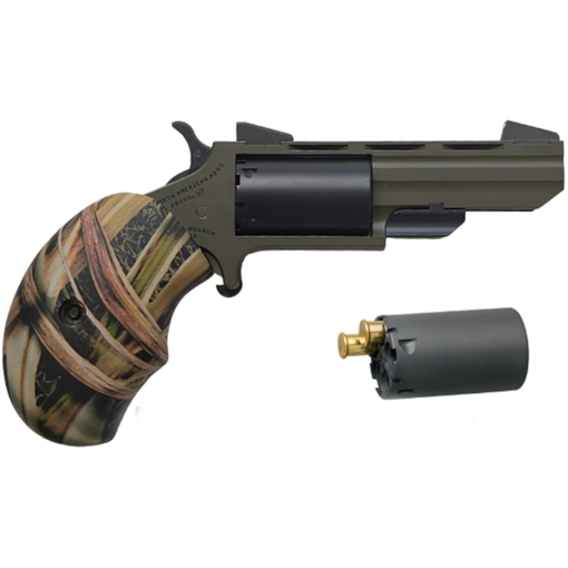 Picture of North American Arms NAA Green Huntsman Conversion 22 LR/22 Mag 5rd 2" Heavy Vent Rib Barrel, OD Green Cerakote Steel Frame, Matte Black Cylinder, Black Cobblestone Rubber Grip TGHCB
