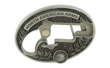 Picture of North American Arms Long Rifle Oval Ornate Belt Buckle, For 1 1/8 Long Rifle only, Secure Clip Release, Fits Belts 1" to 1 1/2" Wide BBO-L