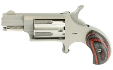 Picture of North American Arms Mini Revolver, Single Action Only, Revolver, 22LR, 1.125" Barrel, Matte Finish, Stainless Steel, Silver, Red/Black Wood Grips, Fixed Sights, 5 Rounds NAA-22LR-GRB