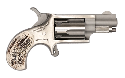 Picture of North American Arms Mini Revolver, Single Action, Revolver, 22LR, 1.125" Barrel, Matte Finish, Stainless Steel, Silver, Imitation Stag Grips, Fixed Sights, 5 Rounds NAA-22LR-GSTG