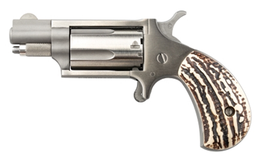 Picture of North American Arms Mini Revolver, Single Action, Revolver, 22 WMR, 1.125" Barrel, Stainless Steel, Silver, Imitation Stag Grips, Fixed Sights, 5 Rounds NAA-22MS-GSTG
