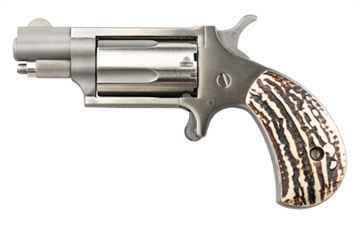 Picture of North American Arms Mini Revolver, Single Action, Revolver, 22 WMR, 1.125" Barrel, Stainless Steel, Silver, Imitation Stag Grips, Fixed Sights, 5 Rounds NAA-22MS-GSTG