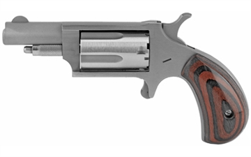 Picture of North American Arms Mini Revolver, Single Action Only, Revolver, 22 WMR, 1.625" Barrel, Stainless Steel, Matte Finish, Silver, Red/Black Wood Grips, Fixed Sights, 5 Rounds NAA-22M-GRB