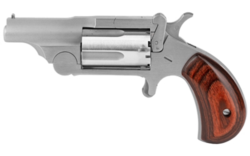 Picture of North American Arms Mini Revolver, Ranger II, Single Action, Revolver, 22 WMR, 1.625" Barrel, Full Ribbed Barrel, Matte Finish, Stainless Steel, Full Bead Blast, Silver, Rosewood Grips, Fixed Sights, 5 Rounds, Break Open Cylinder NAA-22M-R 22MR
