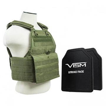 Picture of NCSTAR PLATE CARRIER VEST OD GREEN W/ 2 10"X12" SHOOTER CUT HARD PE BALLISTIC PANELS BPCVPCV2924G-A