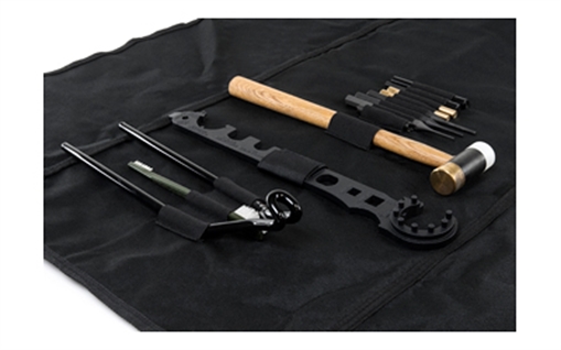 Picture of NcSTAR AR15/M4 Gunsmithing Tool Kit, Includes Tool Roll/ Cleaning Mat, AR15 Armorers Wrench, Handguard Removal Tool, AR15/M4 A1 & A2 Front Sight Adjustment Tool, Brass & Nylon Hammer, (3) Steel Punches, (2) Brass Punch, (2) Plastic Punches, and Nylon Cleaning Brush TGSARKB