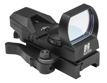 Picture of NcStar Red Four Reticle Reflex Black Anodized 1 x 0.95" x 1.34" 3 MOA Red Dot Multi Reticle QR Mount D4BQ