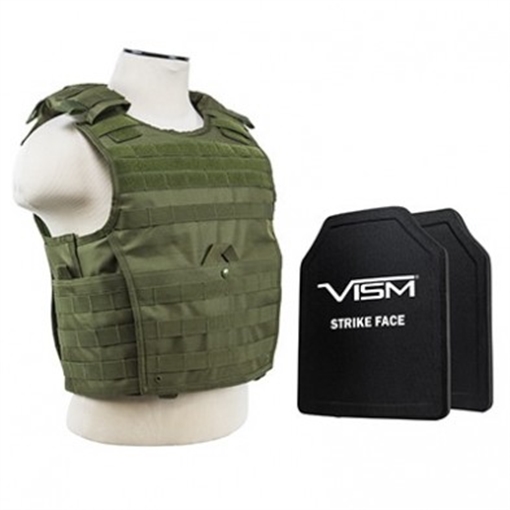 Picture of NCSTAR EXPERT PLATE CARRIER VEST OD GREEN W/ 2 10"X12" SHOOTER CUT HARD PE BALLISTIC PANELS MED-2XL BPCVPCVX2963G-A