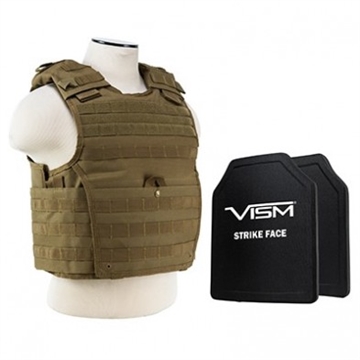 Picture of NCSTAR EXPERT PLATE CARRIER VEST TAN W/ 2 10"X12" SHOOTER CUT HARD PE BALLISTIC PANELS MED-2XL BPCVPCVX2963T-A