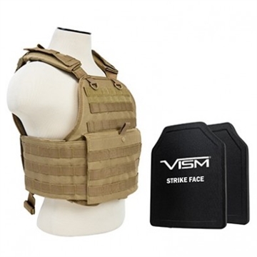Picture of NCSTAR PLATE CARRIER VEST TAN W/ 2 10"X12" SHOOTER CUT HARD PE BALLISTIC PANELS BSCVPCV2924T-A