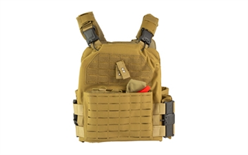 Picture of NcSTAR Quick Release Laser Cut Plate Carrier, Tan, Size 2XL, Quick Release Metal Buckles at Shoulders and Sides, Side Plate Panel Pockets fit 6"x11" Side Plates, Laser Cut MOLLE Slots, Kangaroo Pouch, Adjustable Cummerbund, Main Pouch Fits 11"x14" Hard Plates CVLCQRL3055T