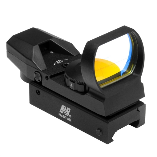 Picture of NcSTAR 4 Reticle Reflex, 4 Reticles,(Bullseye, Star Burst, Dot, and Cross), Black, Weighs 4.3oz, 3 MOA Dot, 7 Brightness Settings, Clamp on Weaver/Picatinny Rail Mount D4B