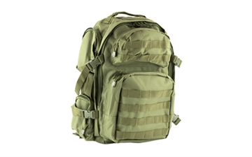 Picture of NcSTAR Tactical Backpack, 18" x 12" x 6" Main Compartment, Nylon, Green, Adjustable Shoulder Straps, Exterior PALS/ MOLLE Webbing, Hydration Bladder Compatible CBG2911