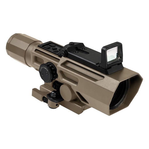 Picture of NcStar VSM ADO Dual Optic 3-9x42mm P4 Sniper Rifle Scope with Integrated Fold-Down Red Dot Optic - Tan VADOTP3942G