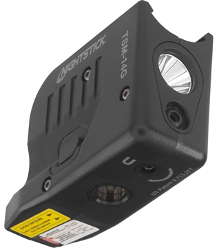 Picture of Nightstick TSM-14G, Subcompact Tactical Weapon-Mounted Light w/Green Laser, Fits Glock 43/43X/48 MOS, 150 Lumens, 2,700 Candela, Black, .75 Hours of Runtime, IP-X4 Water-Resistant, Rechargeable Battery TSM-14G TSM14G
