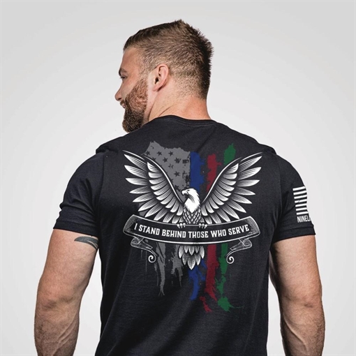 Picture of Nine Line I Stand Behind Those Who Serve Short Sleeve Shirt Black M ISBTWS-TS-BLACK-M