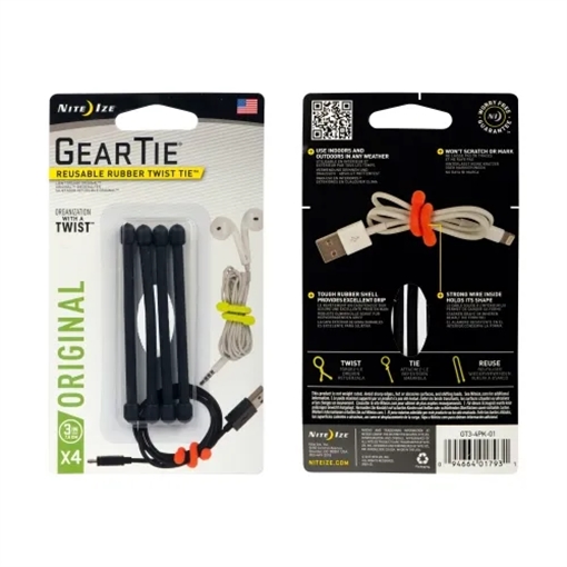 Picture of Nite-Ize Gear Tie Reusable Rubber Twist Tie GT3-4PK-01
