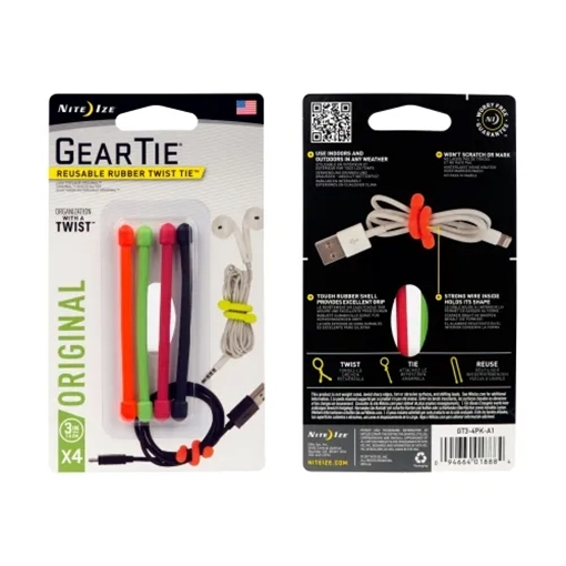 Picture of Nite-Ize Gear Tie Reusable Rubber Twist Tie GT3-4PK-A1