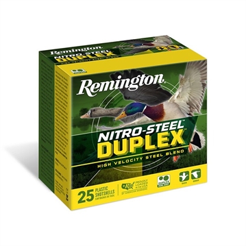 Picture of Remington Nitro Steel Duplex Magnum, 12 Gauge, 3", #2 and #6 Shot, Zinc-Plated Steel, 25 Round Box R26643