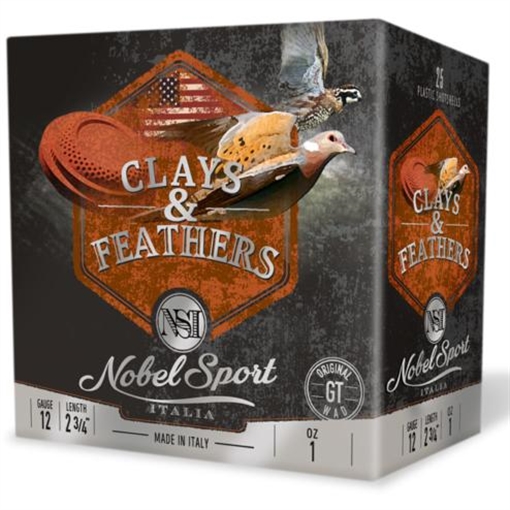 Picture of Nobel Sport Clays & Feathers Shotshells 12ga 2-3/4" 1oz 1300 fps #7.5 25/ct ANSCLFE12175