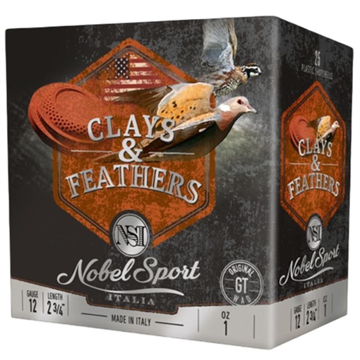 Picture of Nobel Sport Clays & Feathers Shotshells 12ga 2-3/4" 1oz 1300 fps #8 25/ct ANSCLFE1218
