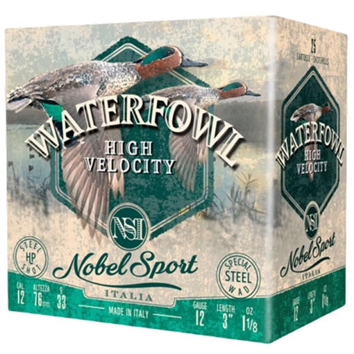 Picture of Nobel Sport Steel Waterfowl High Velocity Shotshells 12ga 3" 1-1/8oz 1500 fps #2 25/ct ANS123STVEL2