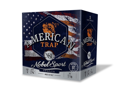 Picture of Nobel/Eurosports LLC ANS12FSC8 American Trap 12Gauge 2.75" 1 1/8oz 8Shot 25 Per Box/10 Case ANS121FSC8