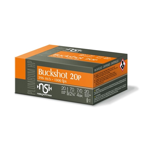 Picture of Noble Sport Plumbum Buckshot Shotshells 20 ga 2-3/4" 20 pellet 1200 fps #4 10/ct ANS204BK10