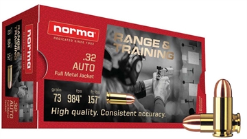 Picture of NORMA AMMUNITION RANGE & TRAINING 32ACP 73GR FMJ 50/20 620040050