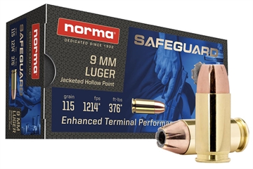 Picture of Norma Safeguard Handgun Ammunition 9mm Luger 115gr JHP 1214 fps 50/ct 610540050
