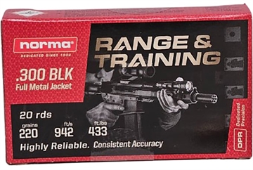Picture of Norma Range & Training Rifle Ammunition .300 Blackout 220gr FMJ 20/ct 601804287