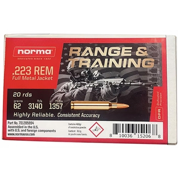 Picture of Norma Range & Training Rifle Ammunitioin .223 Rem 62 gr FMJ 3140 fps 1000/ct Case 701205994C