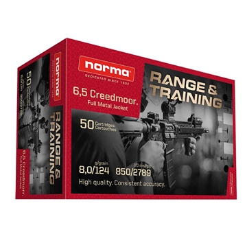 Picture of Norma Range & Training Rifle Ammunition 6.5 Creedmoor 124gr FMJ 2789 fps 50/ct 20166650