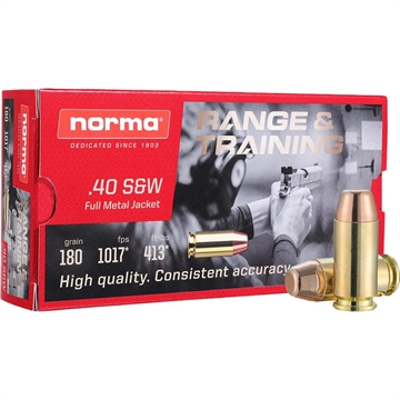 Picture of Norma Range and Training Handgun Ammunition .40 S&W FMJ 180gr 1017 fps 50/ct 801407652